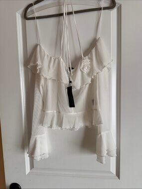 19 Cooper Ivory Ruffle Off-Shoulder Chiffon Blouse